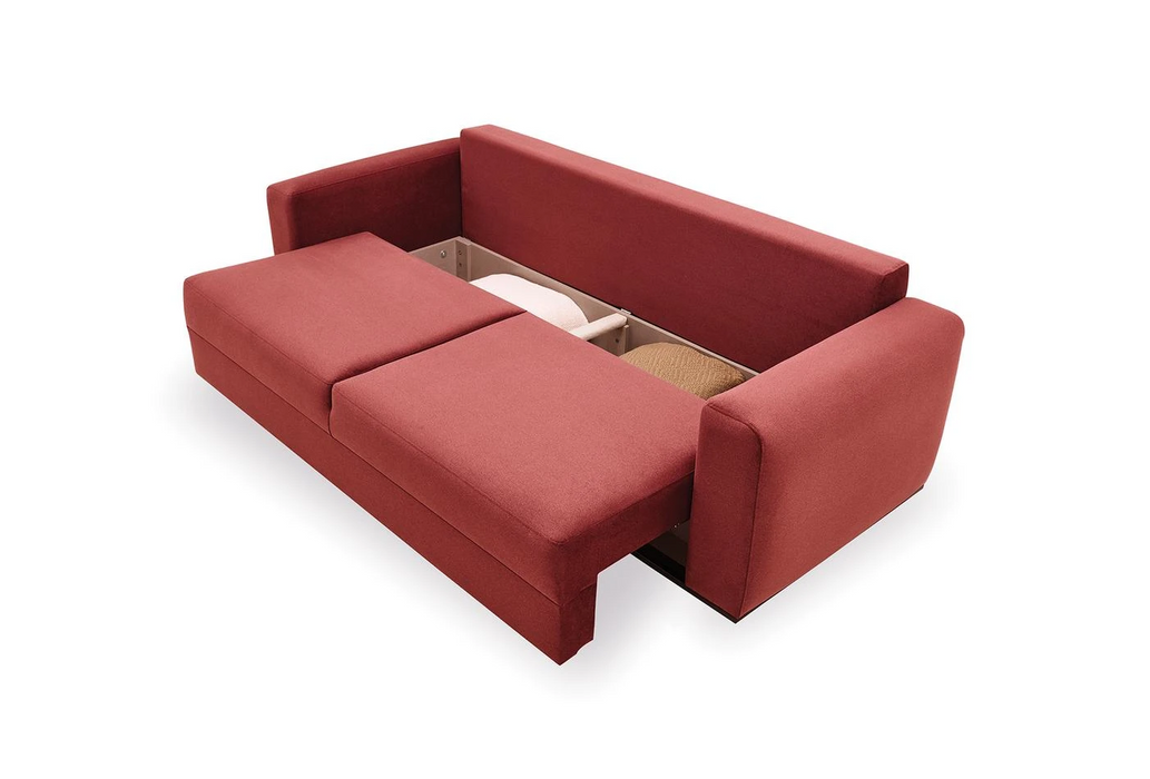 Carino 3-Seater Sofa Bed with Storage, Velvet (Burgundy)