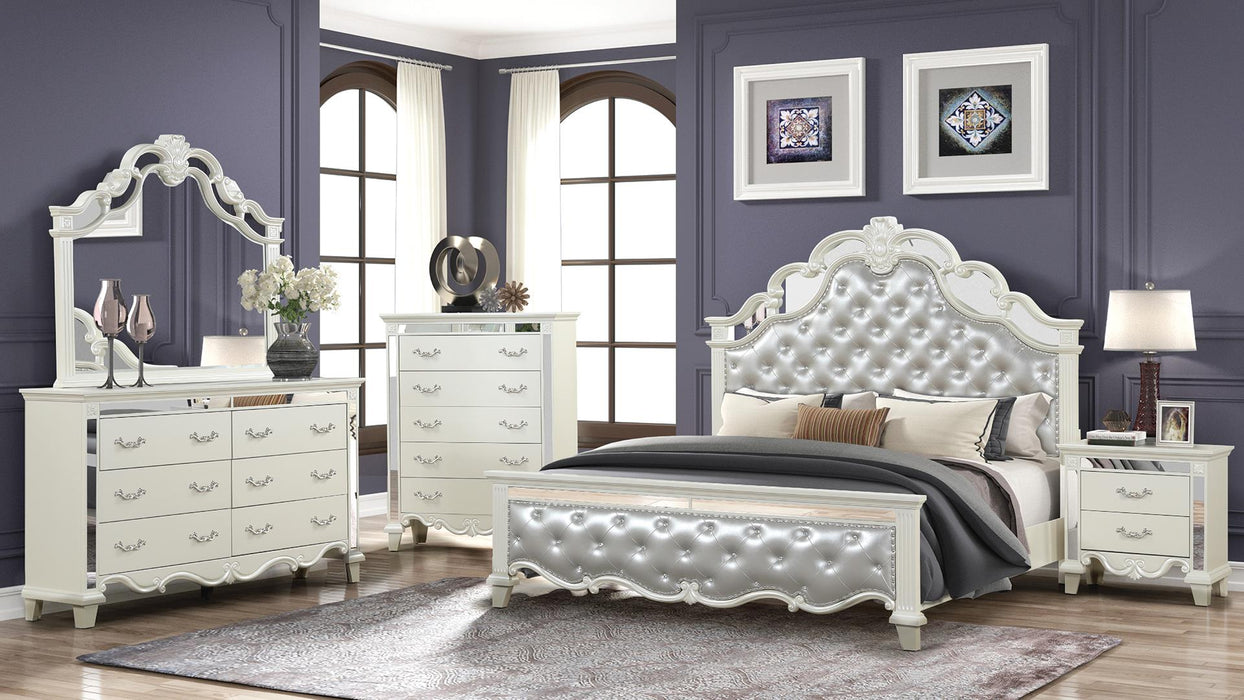 Milan King 6 Pc Bedroom Set in Milky White