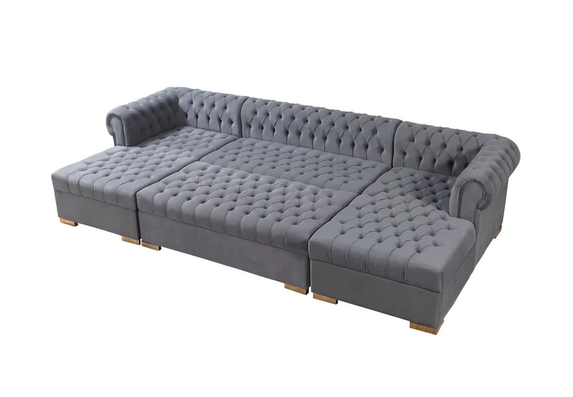 Lauren Gray Velvet Oversized Ottoman