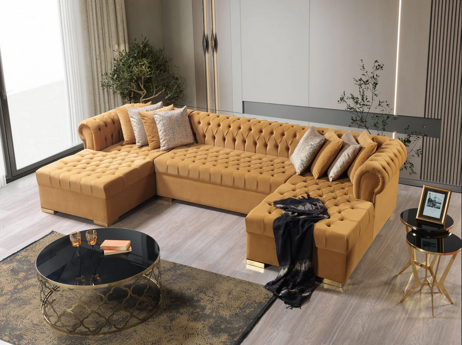 Lauren Velvet Mustard Double Chaise Sectional