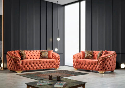 Lupino Orange Velvet Living Room Set