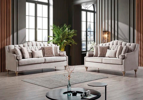 Lotus Grey Velvet Living Room Set