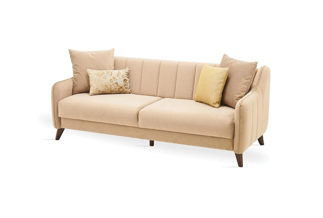 Light Brown Velvet Fabia 3-Seater Sofa Bed with Storage