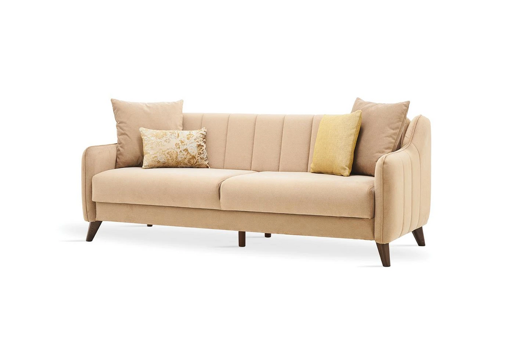 Light Brown Velvet Fabia 3-Seater Sofa Bed with Storage