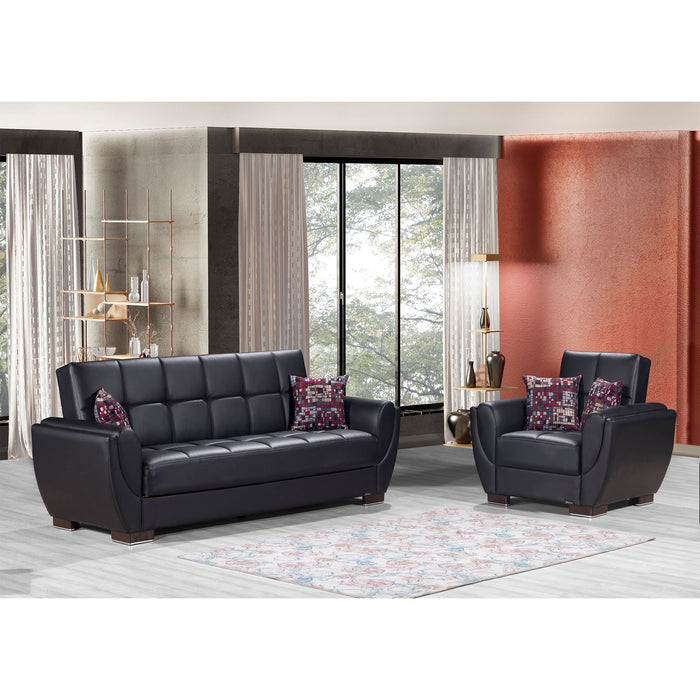 Air Armada Living Room Set Black Pu 115 Sofa and Loveseat