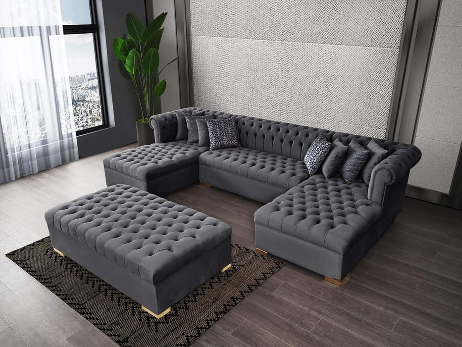 Lauren Gray Velvet Double Chaise Sectional