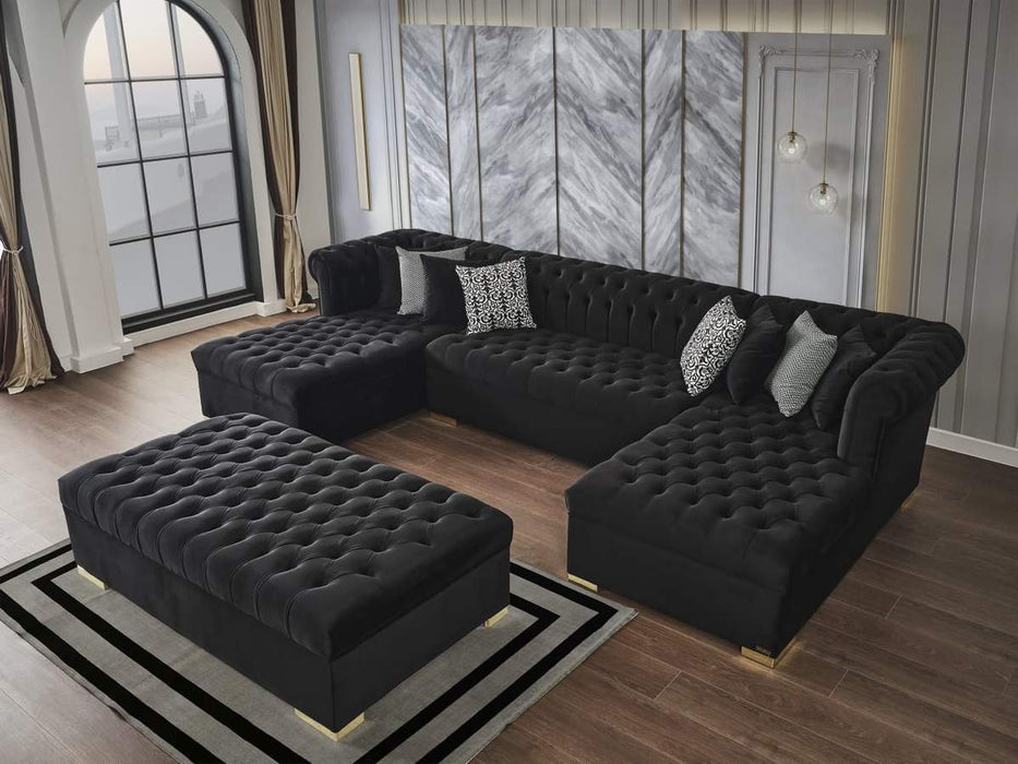 Lauren Black Velvet Double Chaise Sectional