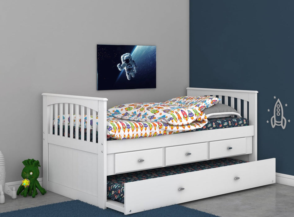 Arnie White Twin Trundle Storage Captain Bed