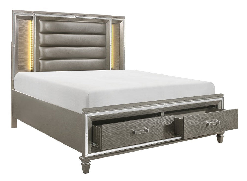 Tamsin Silver/Gray Metallic King LED Upholstered Storage Platform Bed