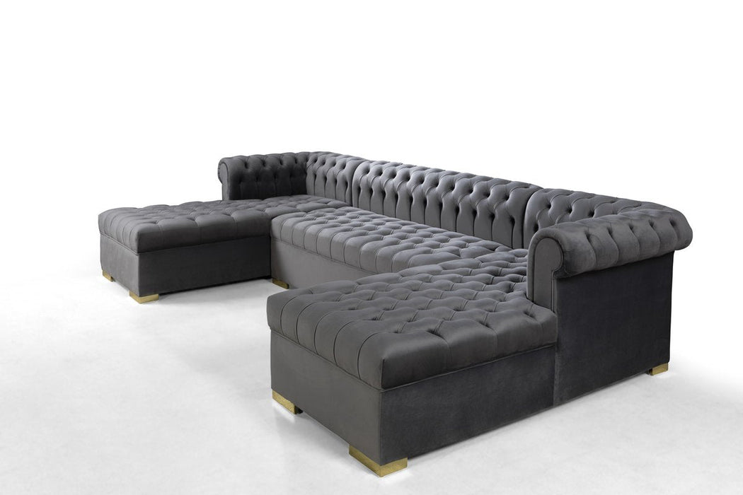 Lauren Gray Velvet Double Chaise Sectional