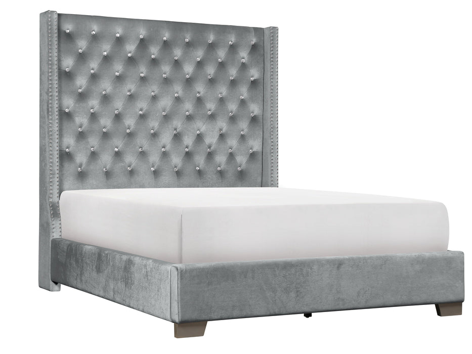 Franco Gray Velvet Queen Upholstered Bed