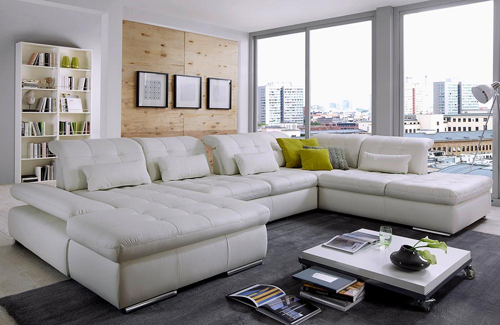 Alpine Sectional Sofa In Punch White Leather