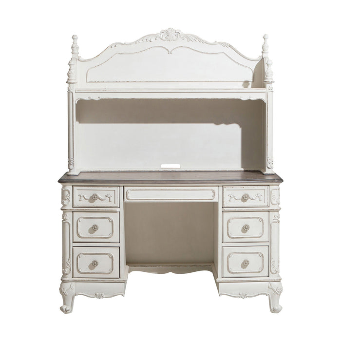 Cinderella Antique White Writing Desk with Hutch