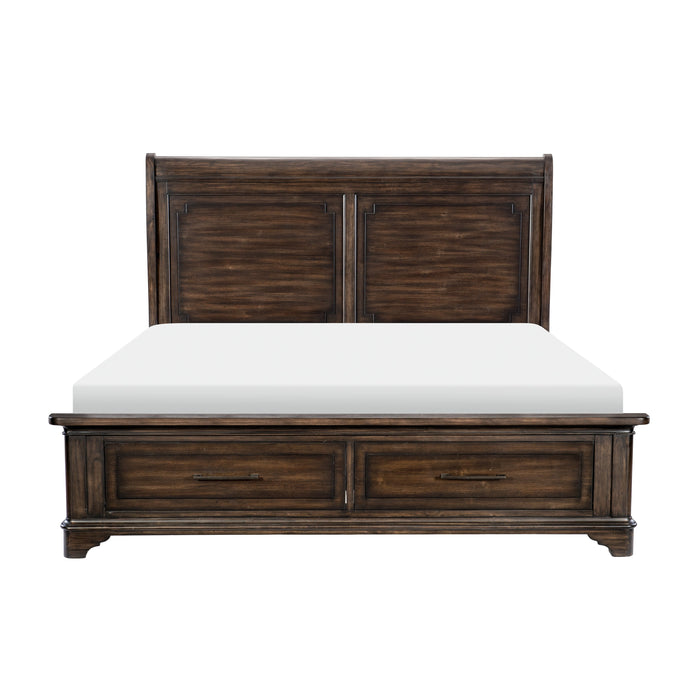 Boone Rustic Brown Queen Platform Bed with Footboard Storage