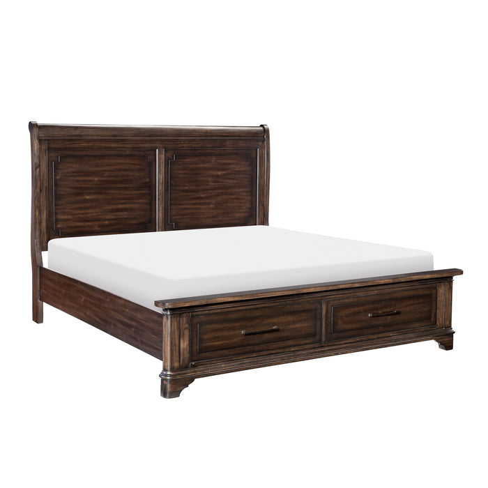 Boone Rustic Brown Queen Platform Bed with Footboard Storage