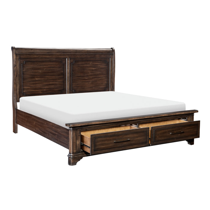 Boone Rustic Brown Queen Platform Bed with Footboard Storage