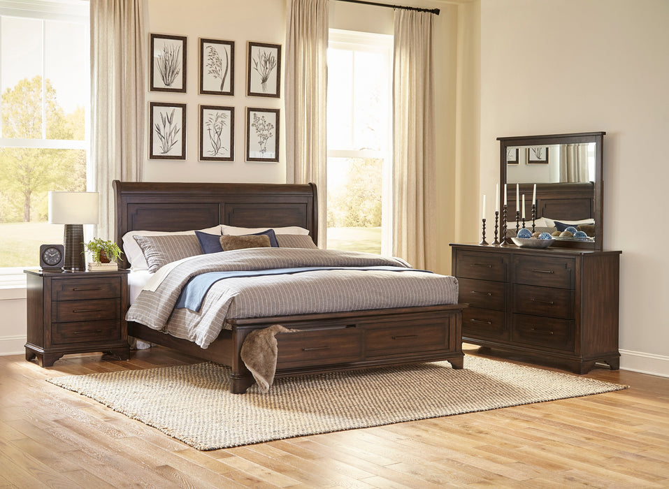 Boone Rustic Brown Queen Platform Bed with Footboard Storage