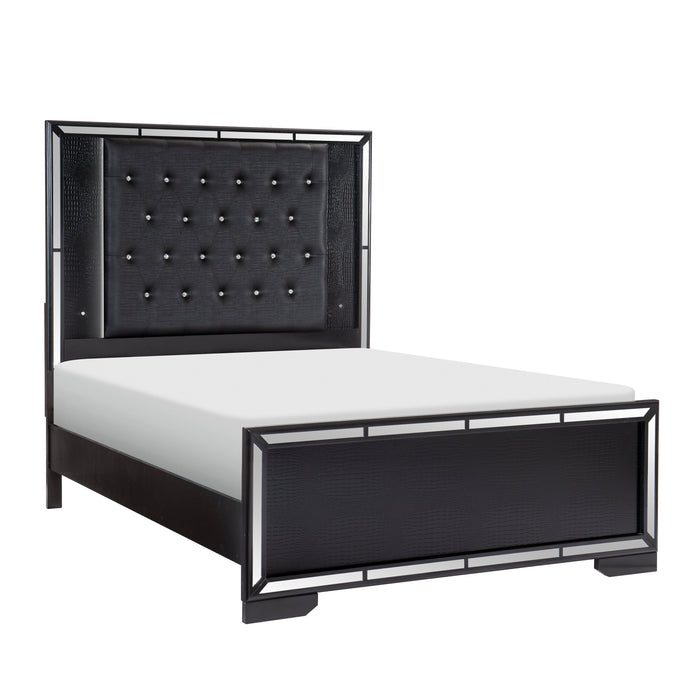 Aveline Black Queen LED Upholstered Panel Bed