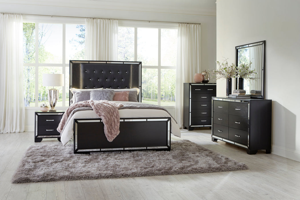 Aveline Black Queen LED Upholstered Panel Bed