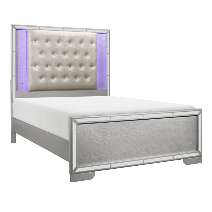 Aveline Silver King LED Upholstered Panel Bed