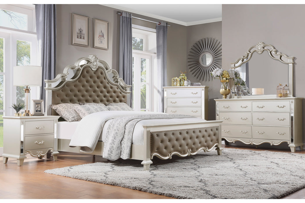 Ever Champagne Queen Mirrored Upholstered Panel Bed