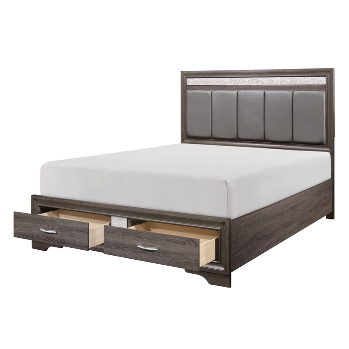 Luster Gray Upholstered Storage Platform Bedroom Set