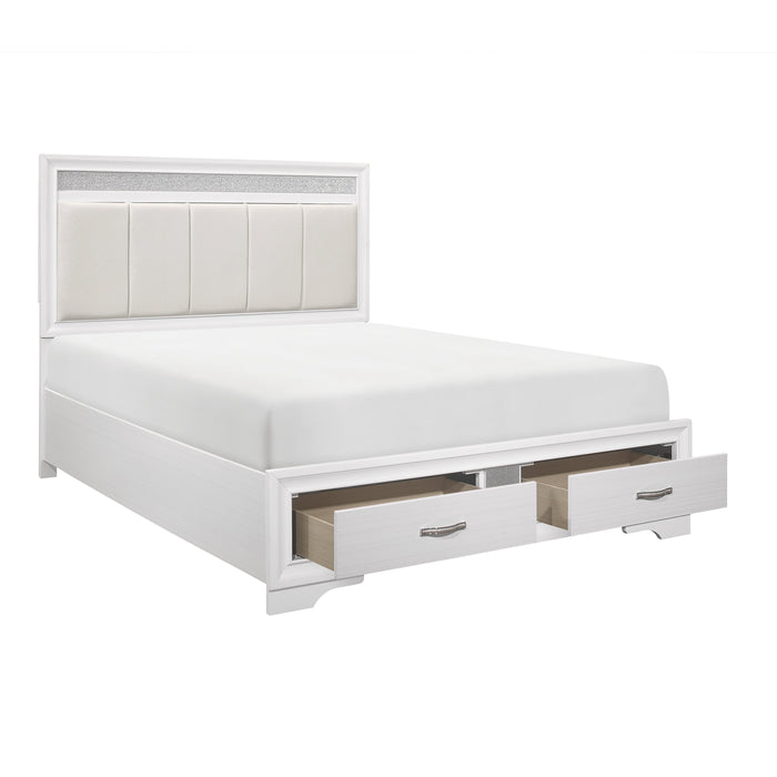 Luster White Queen Upholstered Storage Platform Bed