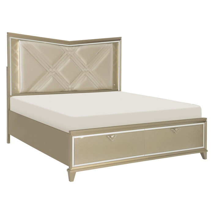 Bijou Champagne Queen LED Upholstered Storage Platform Bed