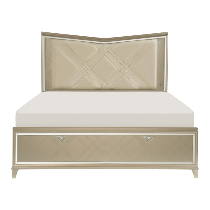 Bijou Champagne King LED Upholstered Storage Platform Bed