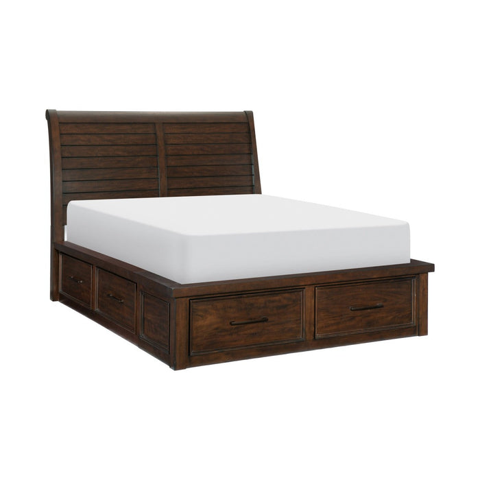 Logandale Brown King Sleigh Storage Platform Bed