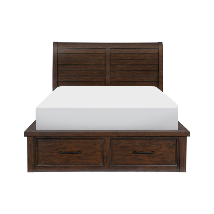 Logandale Brown King Sleigh Storage Platform Bed