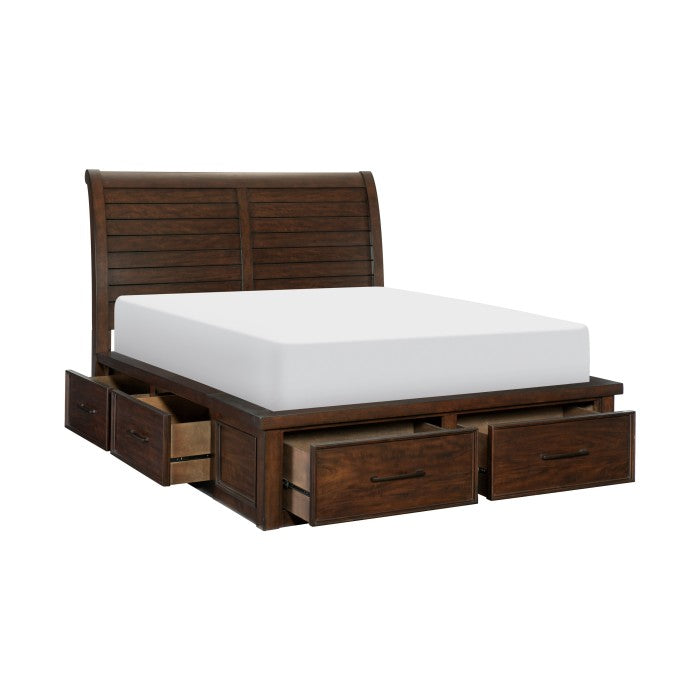 Logandale Brown Queen Sleigh Storage Platform Bed