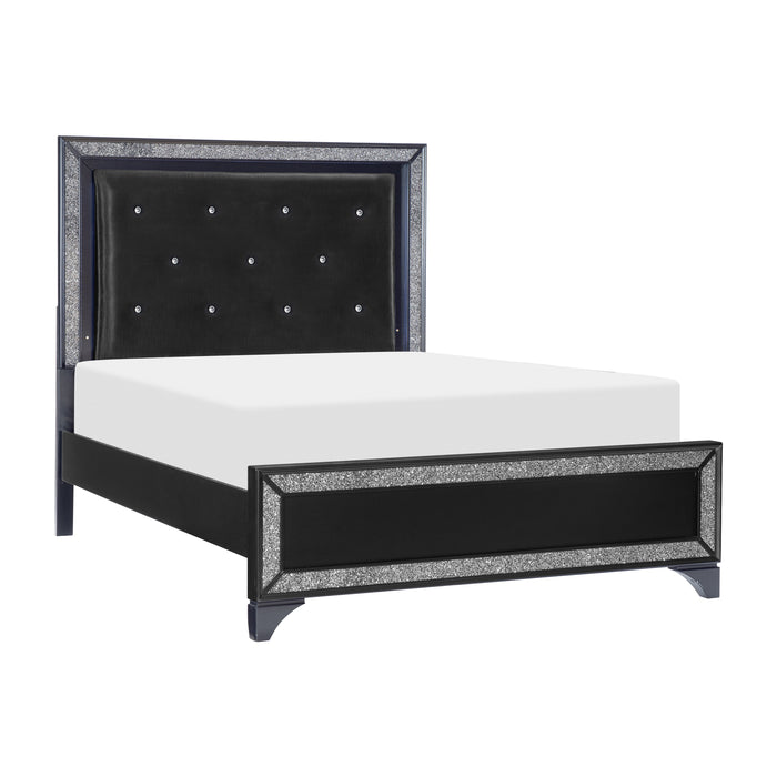 Salon Black Queen LED Upholstered Panel Bed