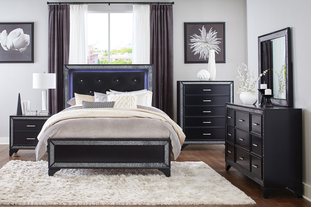 Salon Black King LED Upholstered Panel Bed