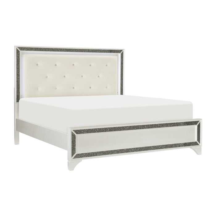 Salon White Queen LED Upholstered Panel Bed