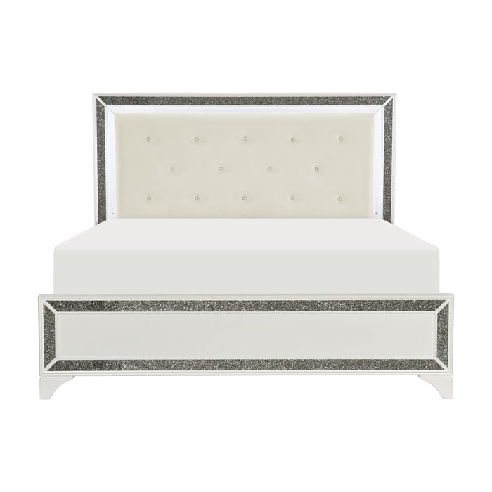 Salon White King LED Upholstered Panel Bed