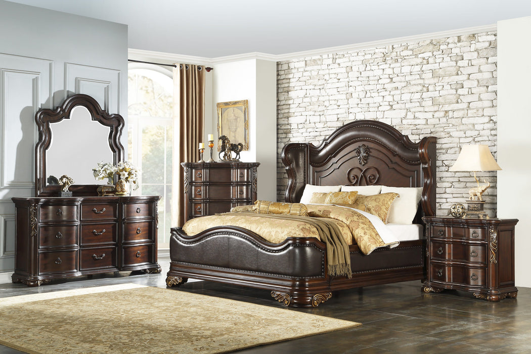 Royal Highlands Rich Cherry King Upholstered Panel Bed