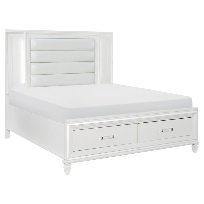 Tamsin White Queen LED Upholstered Storage Platform Bed