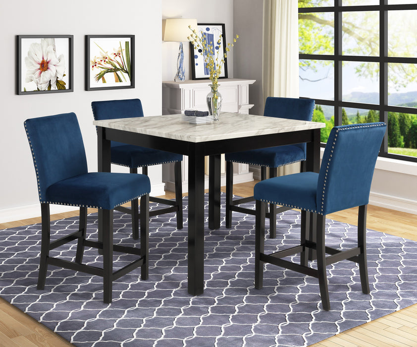 Lennon Blue/White Velvet 5-Piece Counter Height Set