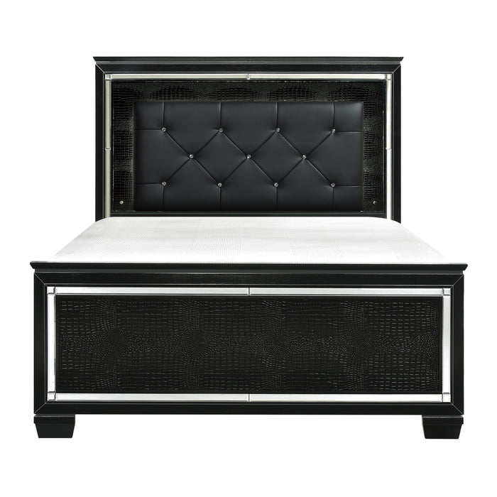 Allura Black Full LED Upholstered Panel Bed