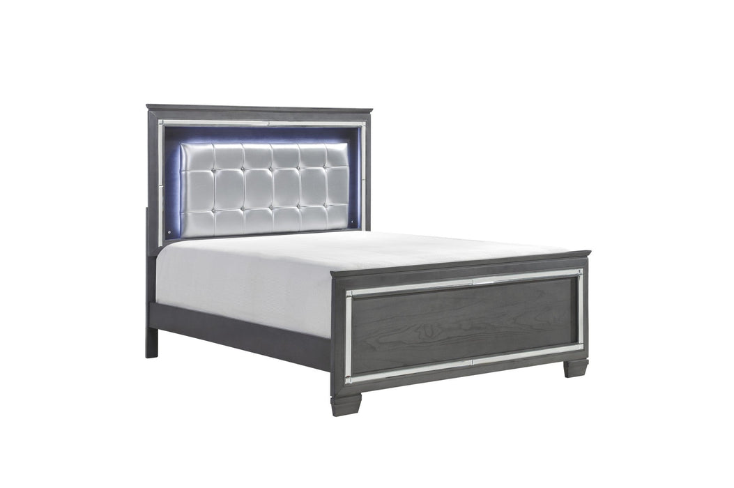 Allura Gray King LED Upholstered Panel Bed