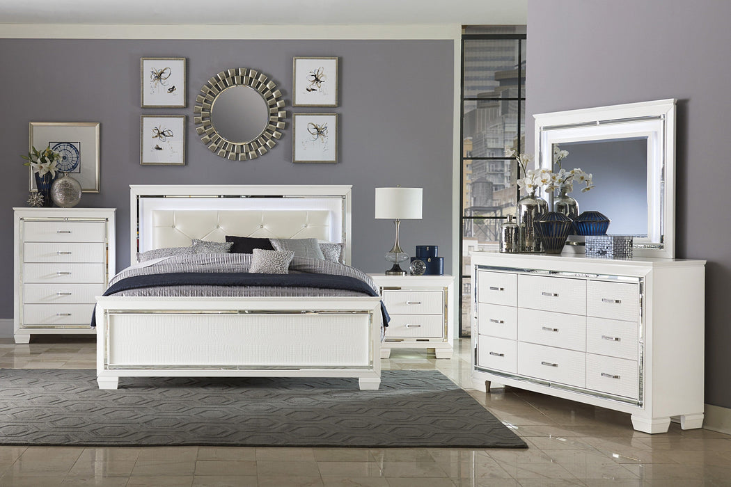 Allura White King LED Upholstered Panel Bed