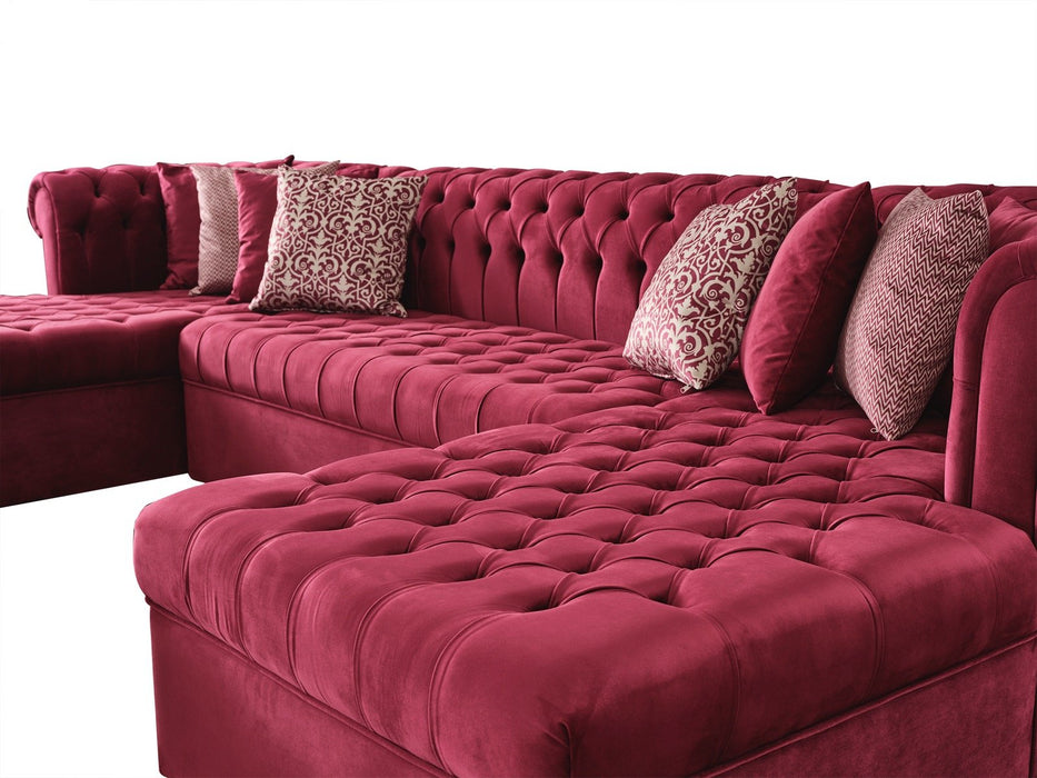 Lauren Maroon Velvet Double Chaise Sectional