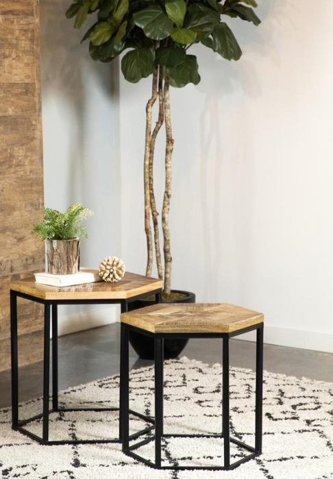 2-Piece Hexagon Nesting Tables Natural And Black