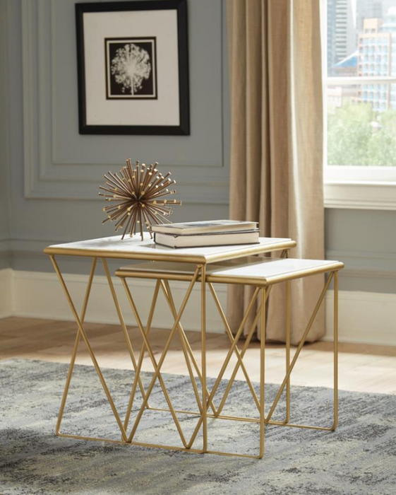 2-Piece Nesting Table Set White And Gold