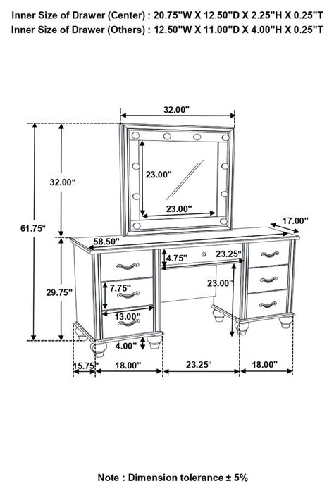 Barzini 7-drawer Vanity Desk with Lighted Mirror White (205897)