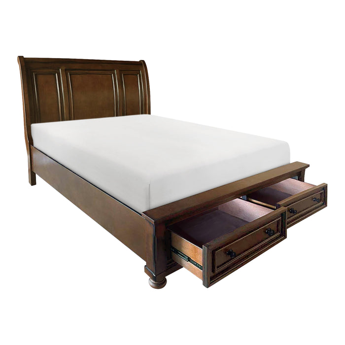 Cumberland Brown Cherry Queen Sleigh Storage Platform Bed