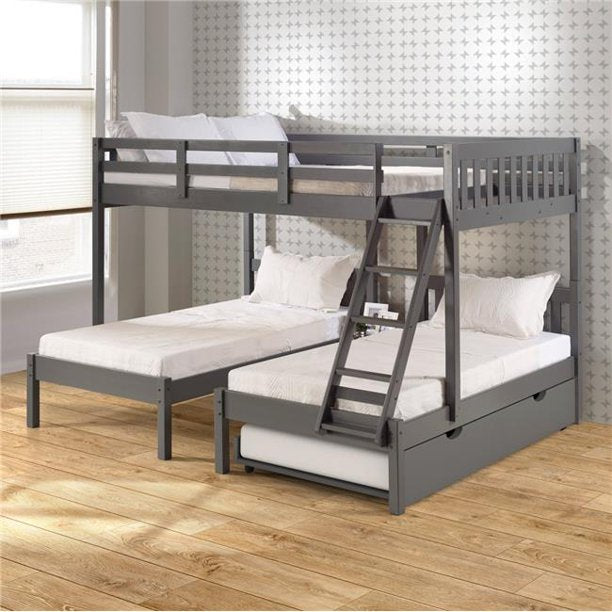 Tony Gray Full over Double Twin with Twin Trundle Bed