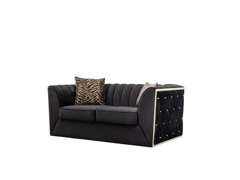 Dream Black Velvet Sofa & Loveseat Living Room Furniture Sets
