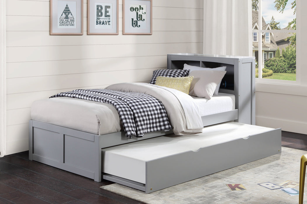 Orion Gray Twin Bookcase Bed with Twin Trundle